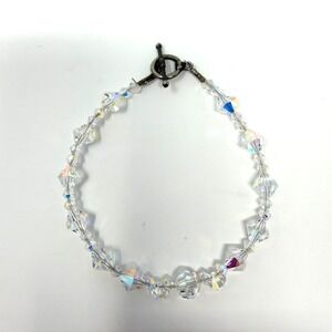 Aurora Crystal Beaded Bracelet Clear Round Toggle Clasp 8.5 Inch